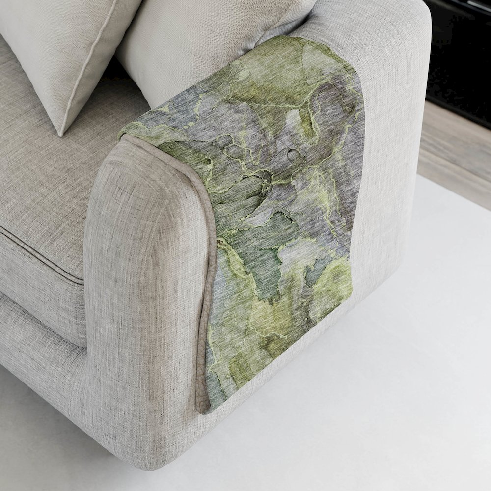 Premium Machine Washable ASB689 Olive 50" x 70" Sherpa Throw Blanket. Picture 4