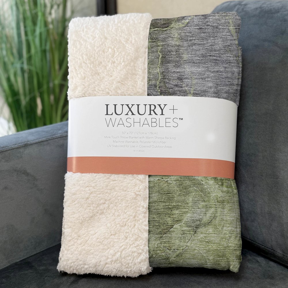 Premium Machine Washable ASB689 Olive 50" x 70" Sherpa Throw Blanket. Picture 3