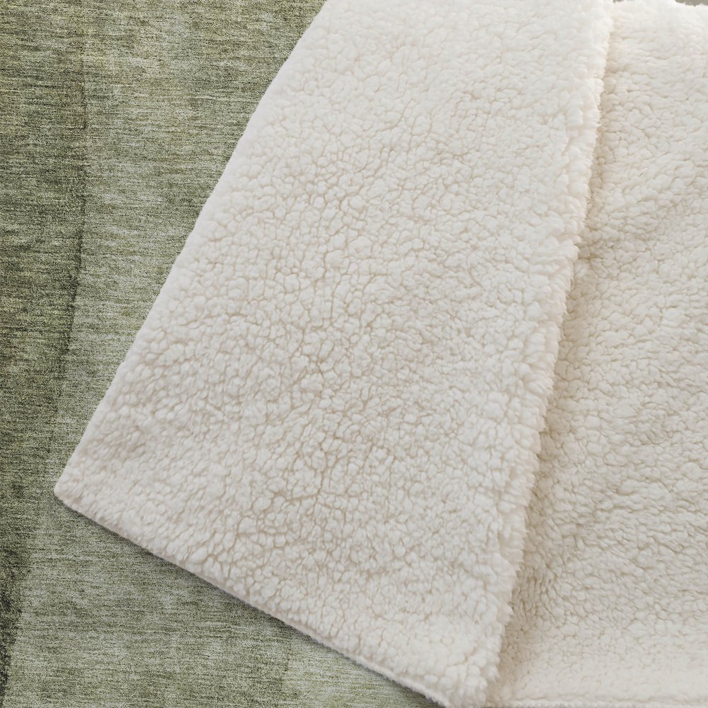 Premium Machine Washable ASB690 Olive 50" x 70" Sherpa Throw Blanket. Picture 2