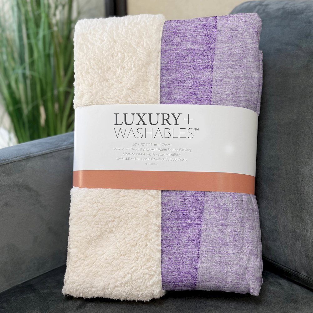 Premium Machine Washable ASB690 Purple 50" x 70" Sherpa Throw Blanket. Picture 3
