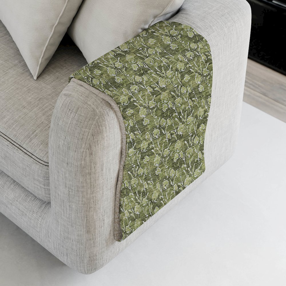 Premium Machine Washable ASB692 Olive 50" x 70" Sherpa Throw Blanket. Picture 4