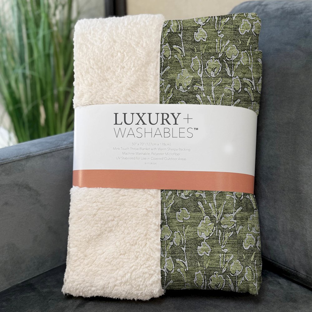 Premium Machine Washable ASB692 Olive 50" x 70" Sherpa Throw Blanket. Picture 3