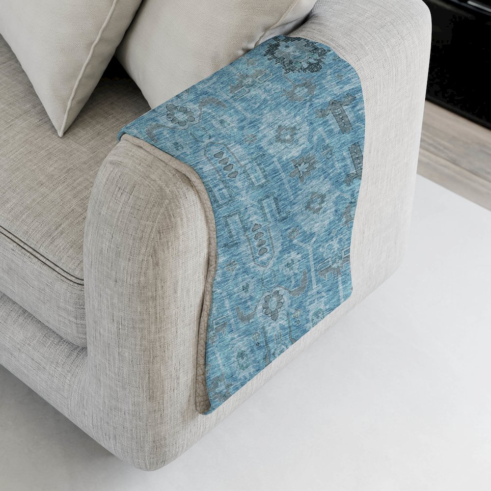 Premium Machine Washable ASB697 Blue 50" x 70" Sherpa Throw Blanket. Picture 4