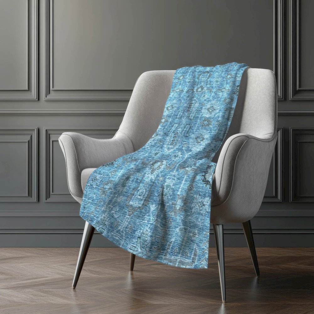 Premium Machine Washable ASB697 Blue 50" x 70" Sherpa Throw Blanket. Picture 5