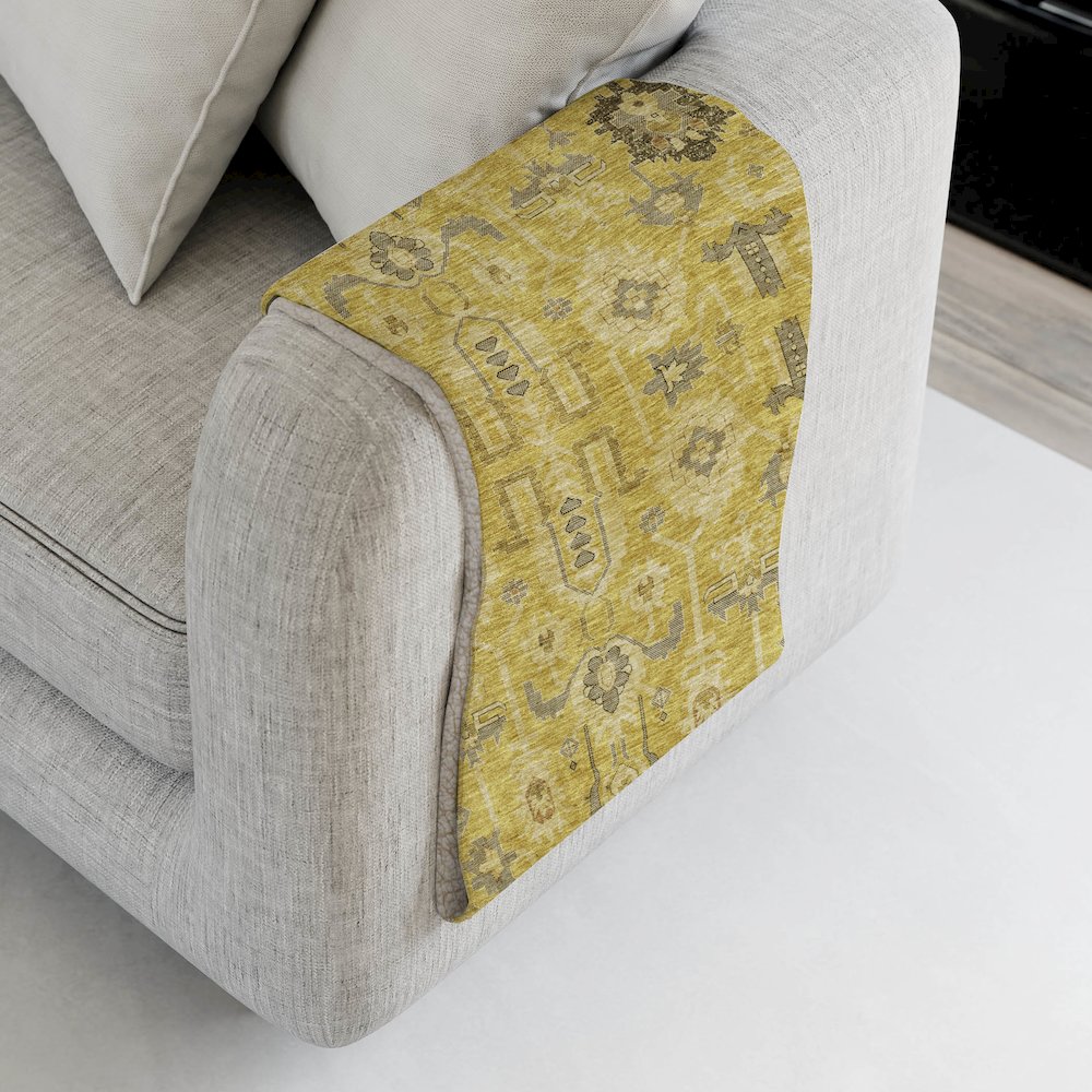 Premium Machine Washable ASB697 Gold 50" x 70" Sherpa Throw Blanket. Picture 4