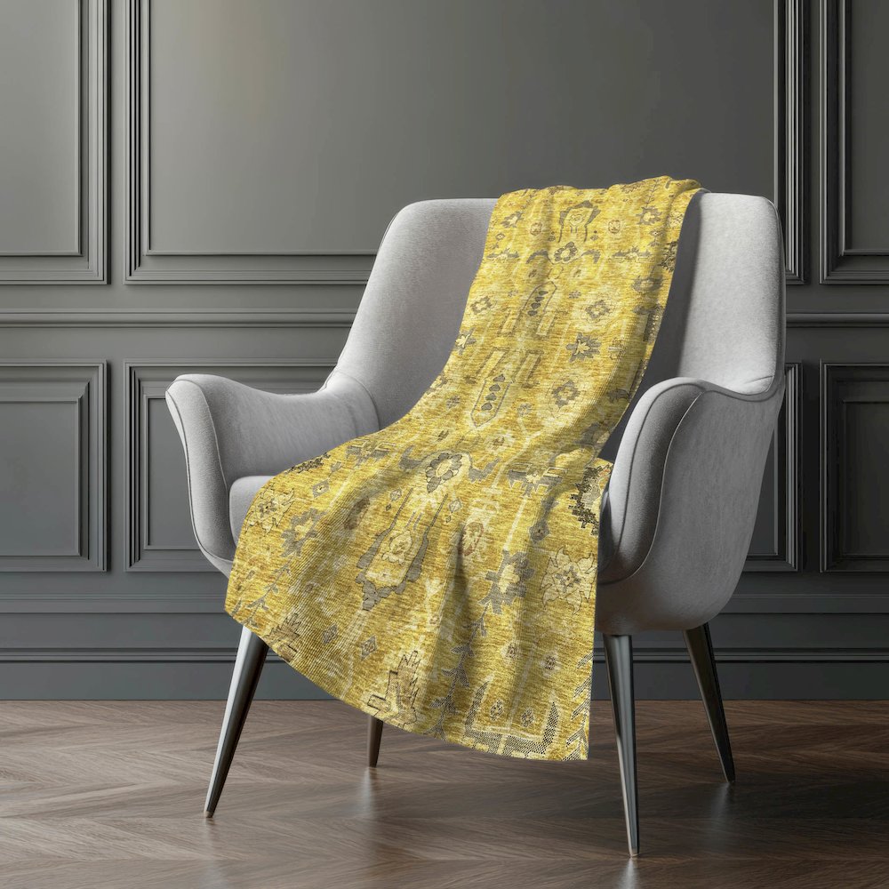 Premium Machine Washable ASB697 Gold 50" x 70" Sherpa Throw Blanket. Picture 5