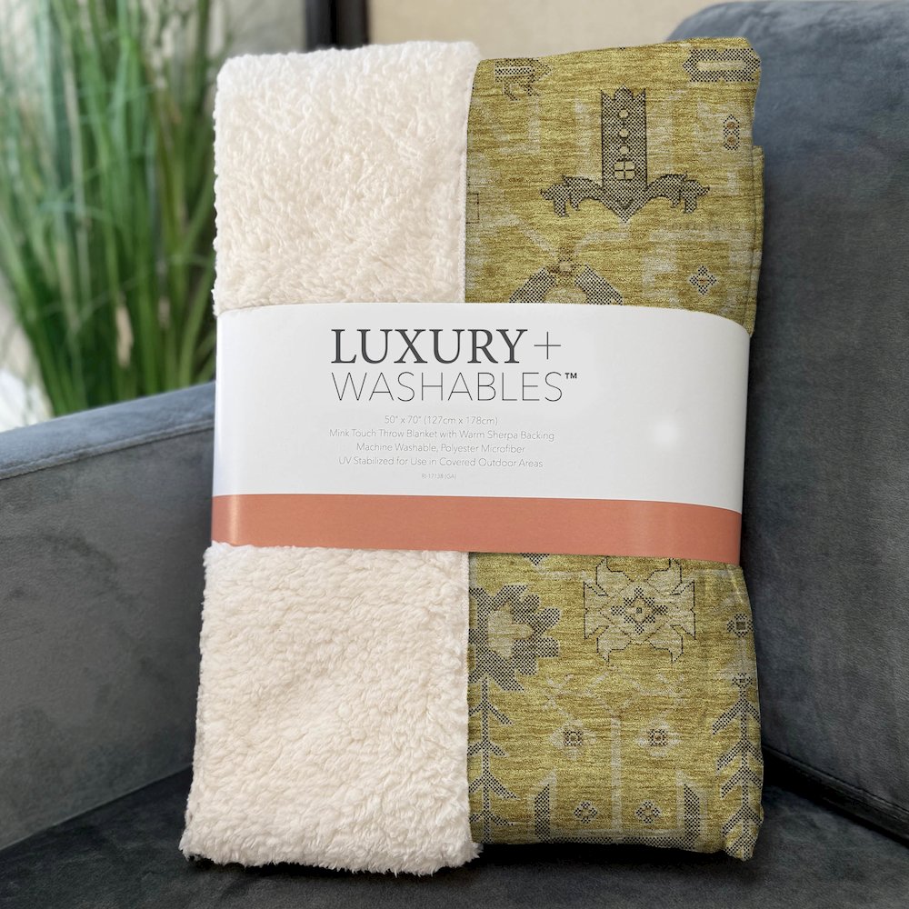 Premium Machine Washable ASB697 Gold 50" x 70" Sherpa Throw Blanket. Picture 3