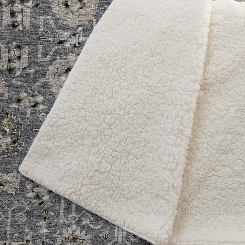 Premium Machine Washable ASB697 Gray 50" x 70" Sherpa Throw Blanket. Picture 2