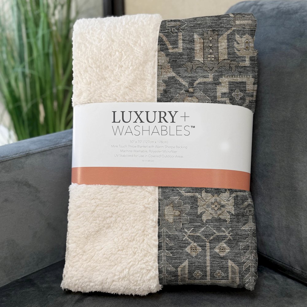 Premium Machine Washable ASB697 Gray 50" x 70" Sherpa Throw Blanket. Picture 3