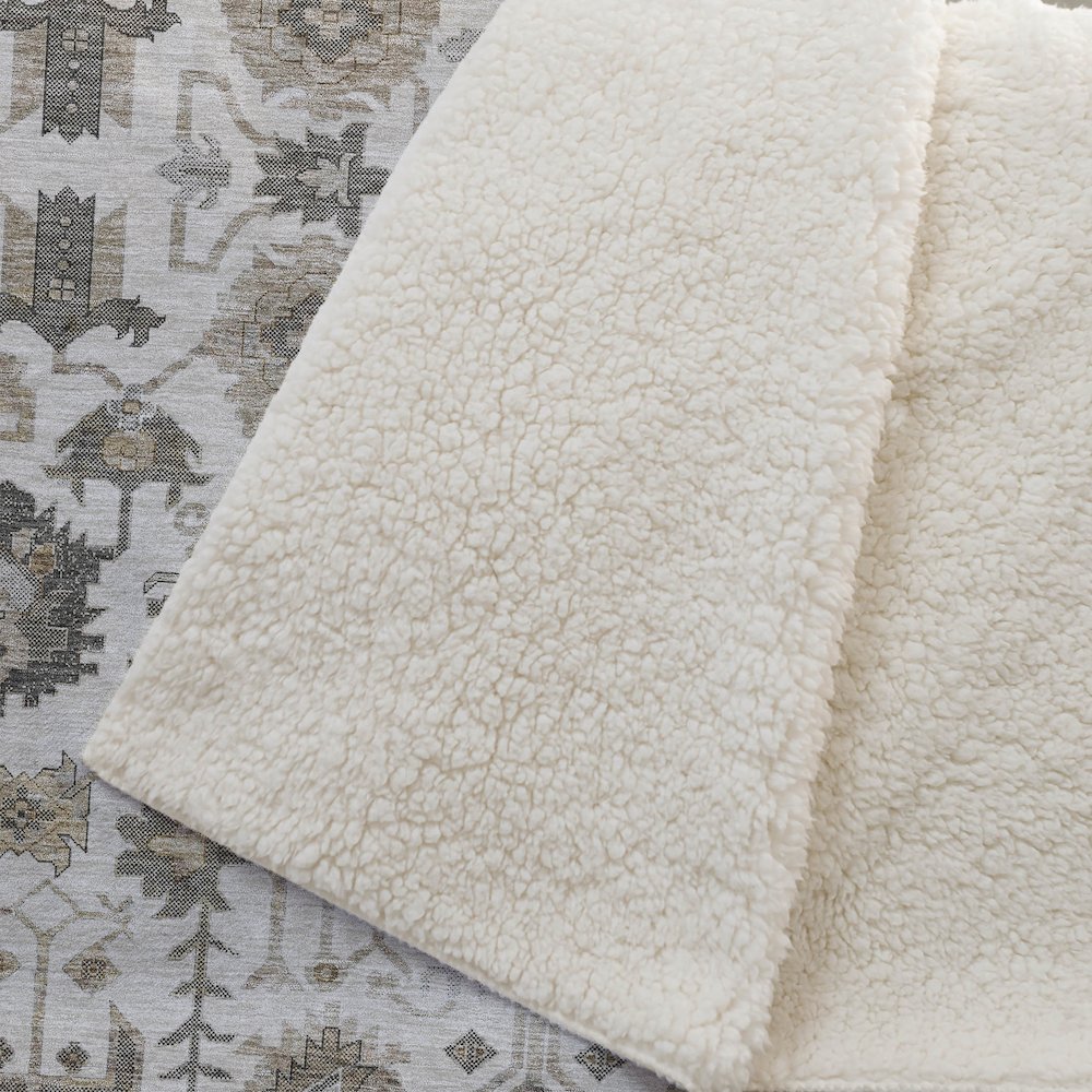 Premium Machine Washable ASB697 Ivory 50" x 70" Sherpa Throw Blanket. Picture 2