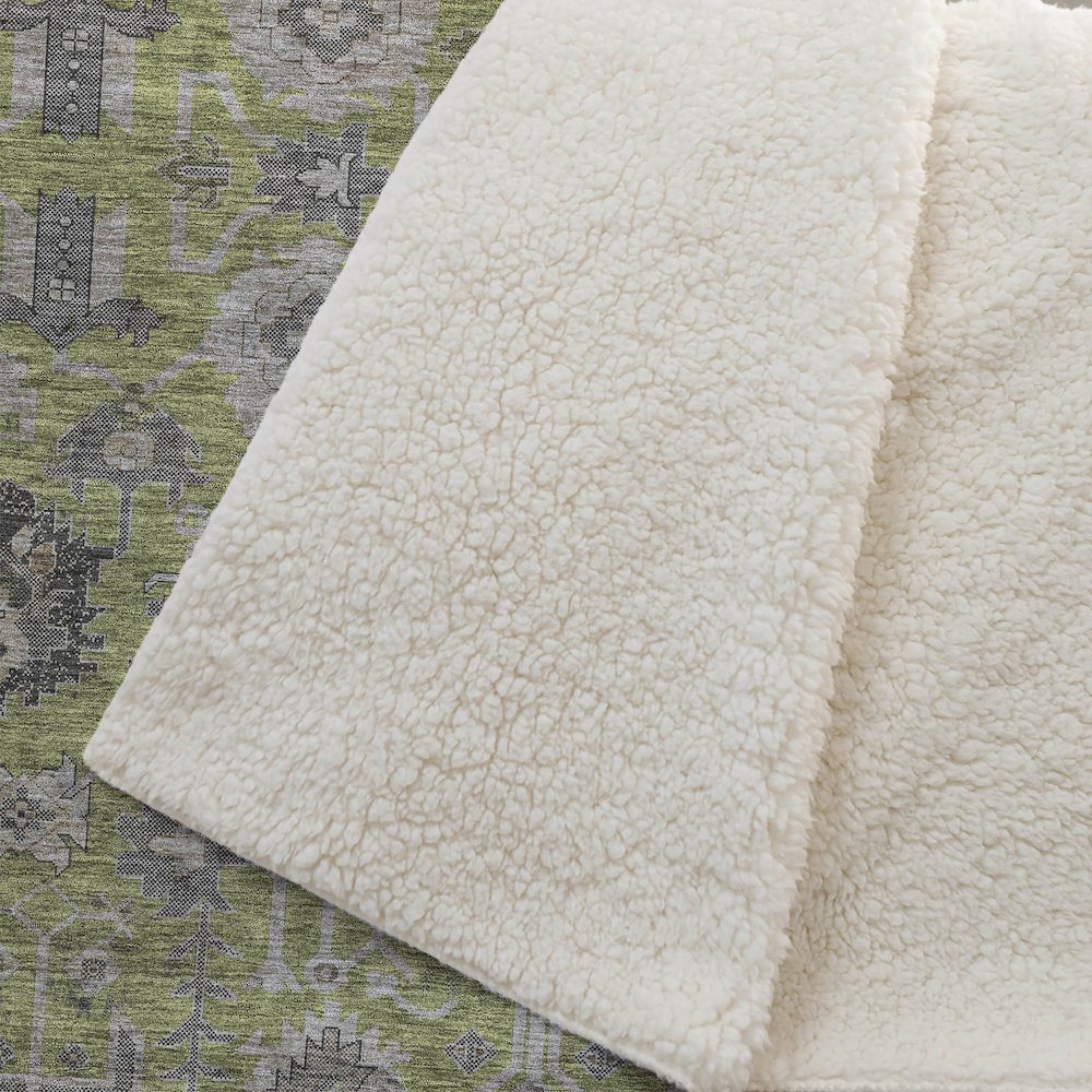 Premium Machine Washable ASB697 Olive 50" x 70" Sherpa Throw Blanket. Picture 2