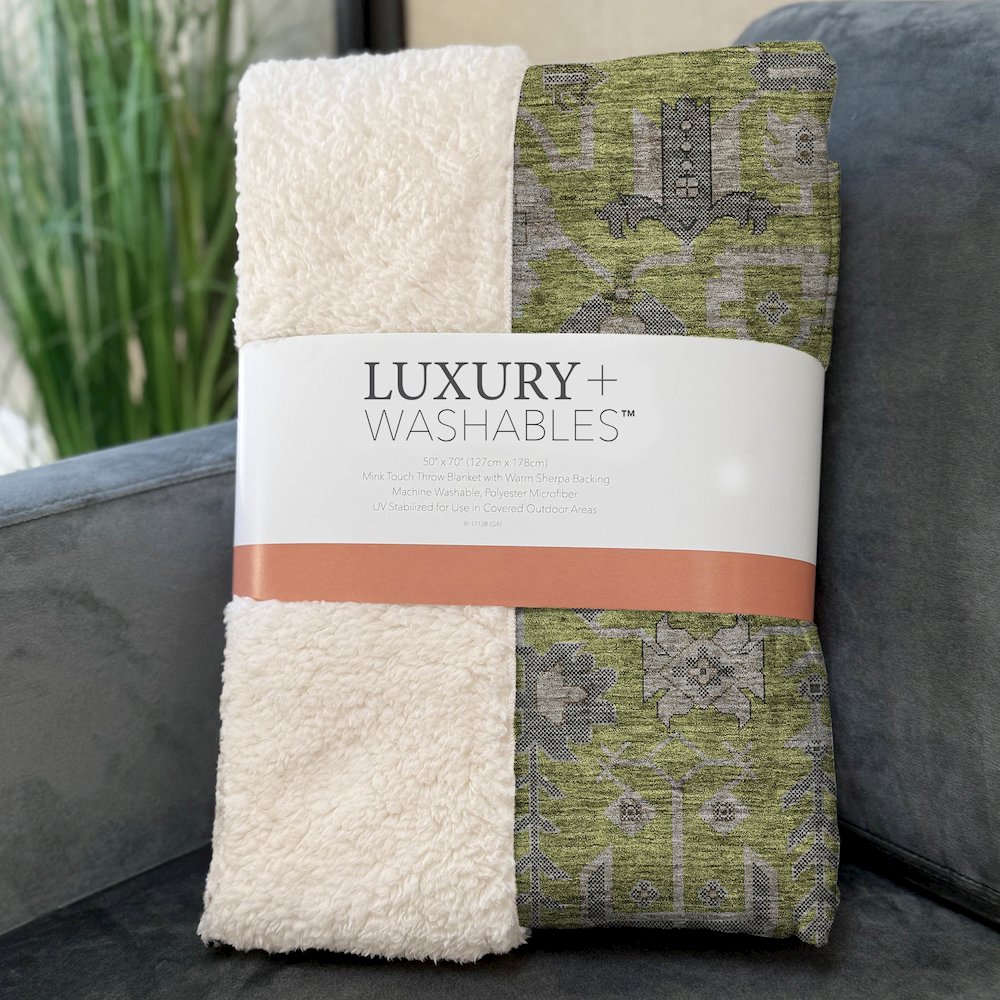 Premium Machine Washable ASB697 Olive 50" x 70" Sherpa Throw Blanket. Picture 3