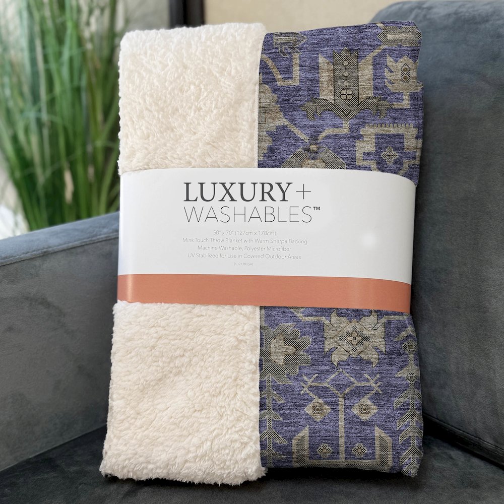 Premium Machine Washable ASB697 Purple 50" x 70" Sherpa Throw Blanket. Picture 3