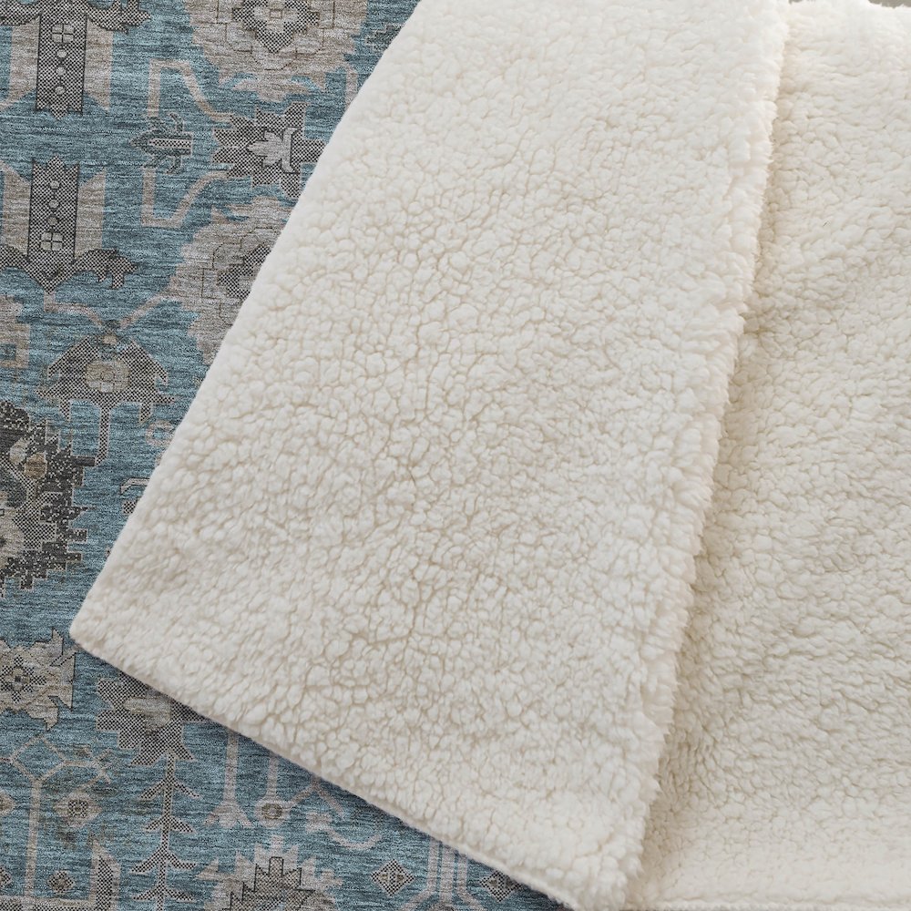 Premium Machine Washable ASB697 Teal 50" x 70" Sherpa Throw Blanket. Picture 2