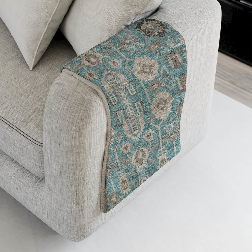 Premium Machine Washable ASB697 Teal 50" x 70" Sherpa Throw Blanket. Picture 4