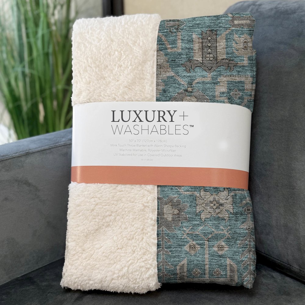 Premium Machine Washable ASB697 Teal 50" x 70" Sherpa Throw Blanket. Picture 3