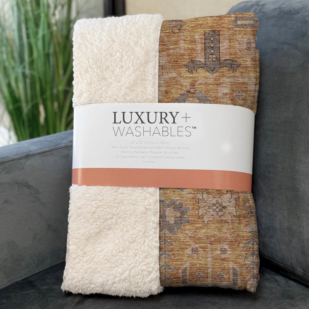Premium Machine Washable ASB697 Terracotta 50" x 70" Sherpa Throw Blanket. Picture 3