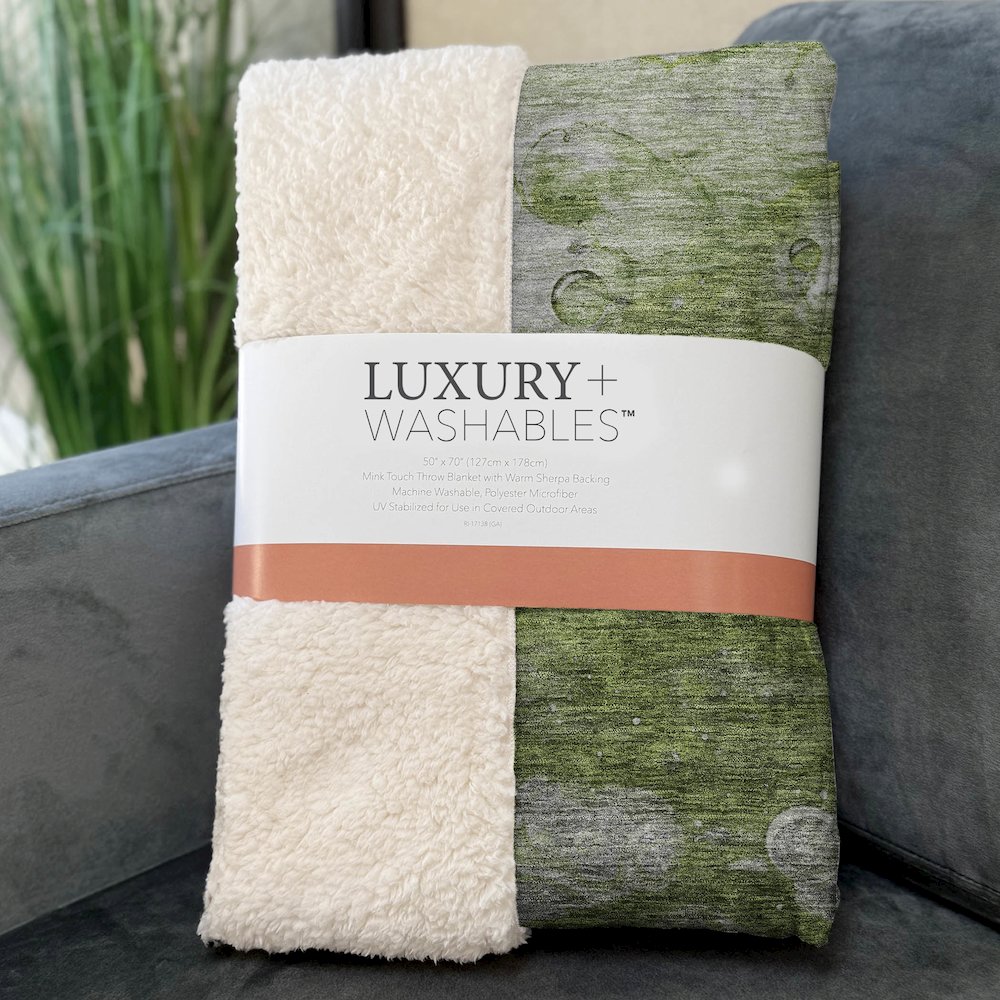 Premium Machine Washable ASB698 Olive 50" x 70" Sherpa Throw Blanket. Picture 3