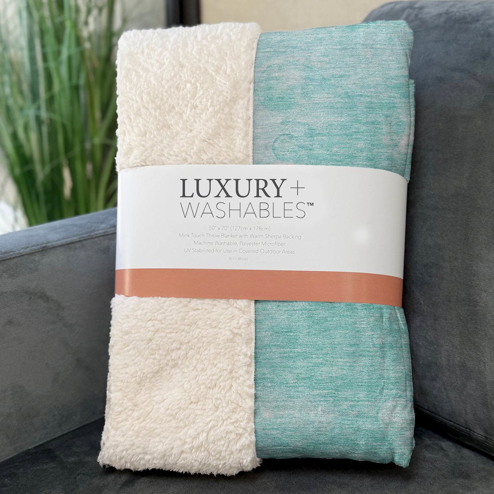 Premium Machine Washable ASB699 Aqua 50" x 70" Sherpa Throw Blanket. Picture 3