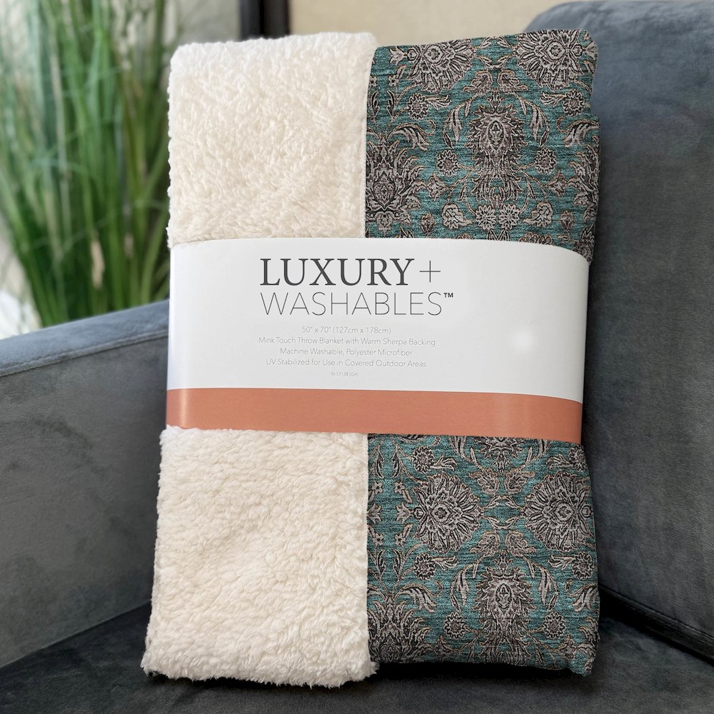 Premium Machine Washable ASB702 Teal 50" x 70" Sherpa Throw Blanket. Picture 3