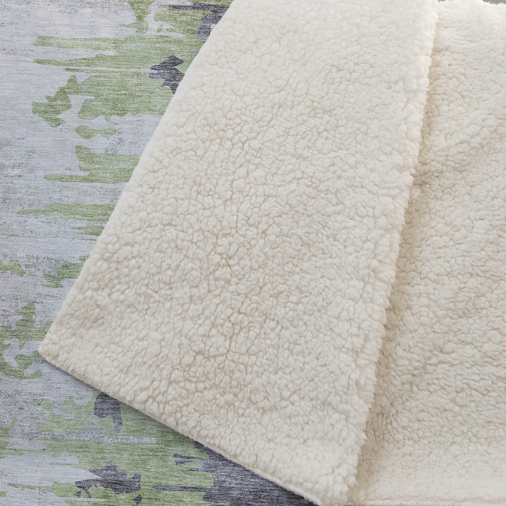 Premium Machine Washable ASB704 Green 50" x 70" Sherpa Throw Blanket. Picture 2