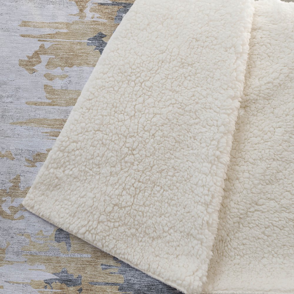 Premium Machine Washable ASB704 Ivory 50" x 70" Sherpa Throw Blanket. Picture 2
