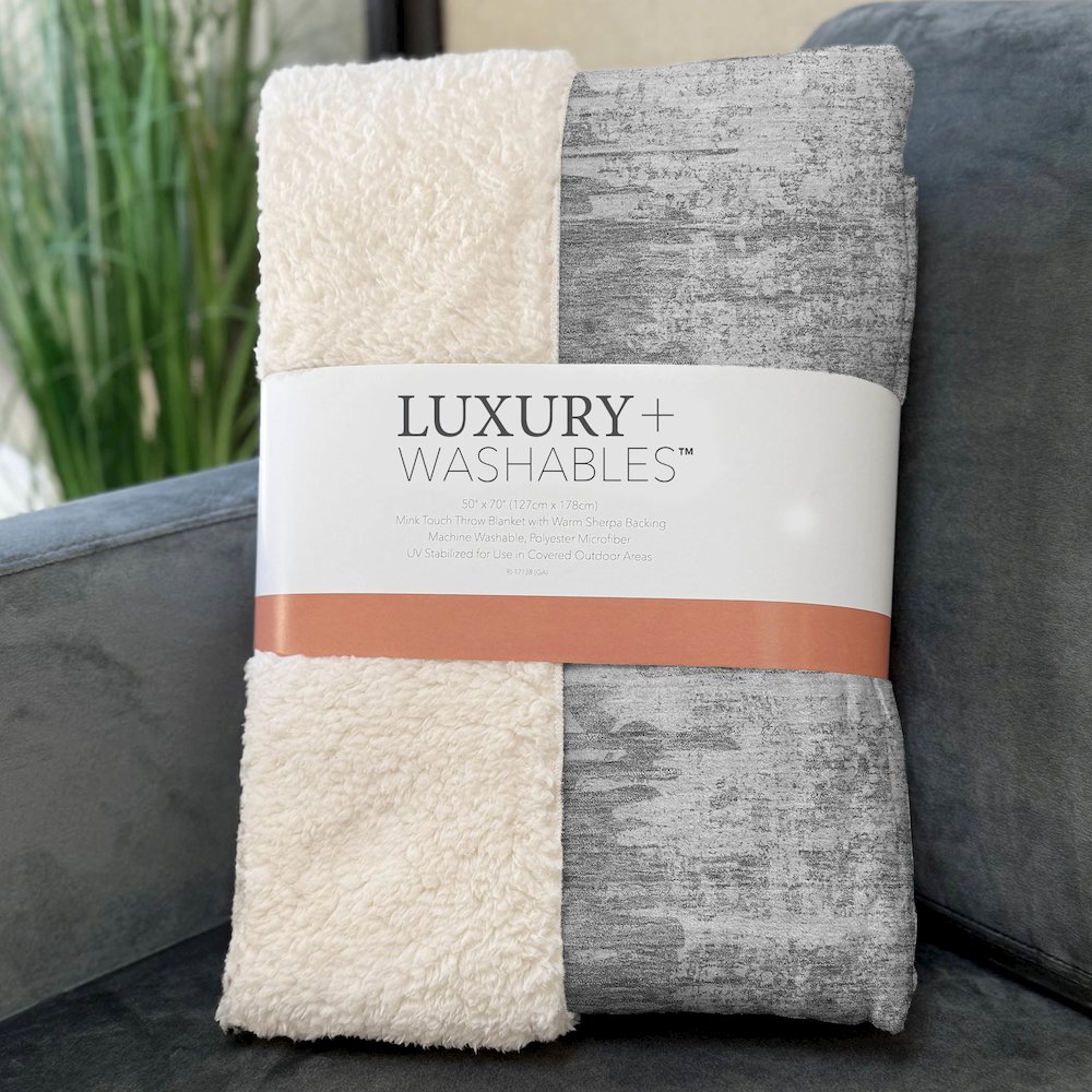 Premium Machine Washable ASB705 Silver 50" x 70" Sherpa Throw Blanket. Picture 3