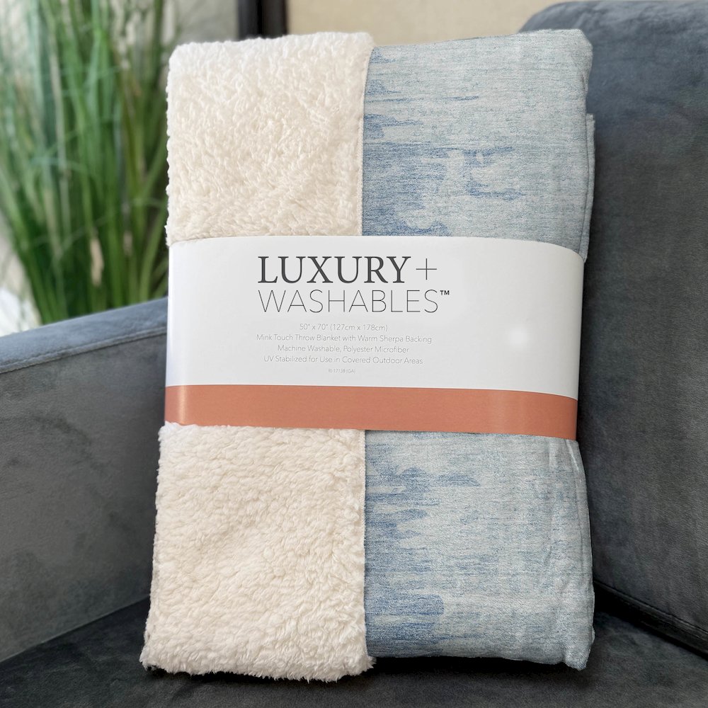 Premium Machine Washable ASB705 Sky 50" x 70" Sherpa Throw Blanket. Picture 3