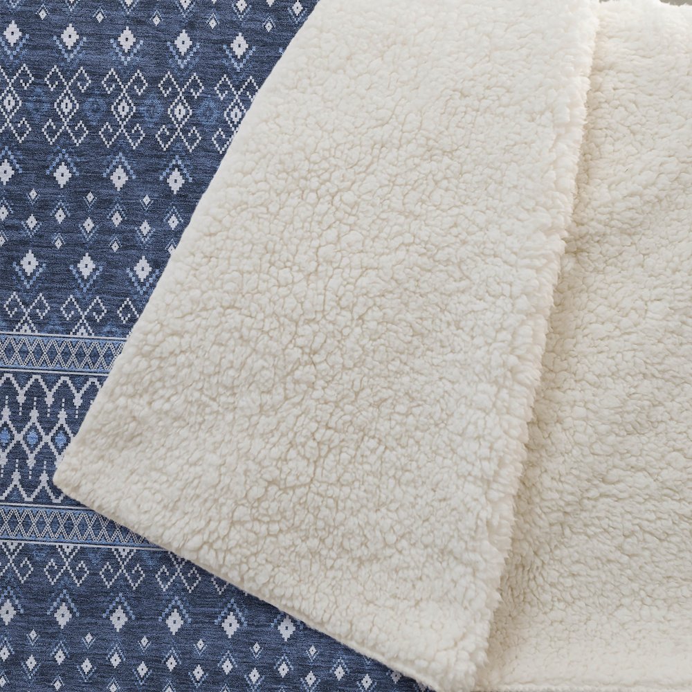 Premium Machine Washable ASB708 Navy 50" x 70" Sherpa Throw Blanket. Picture 2