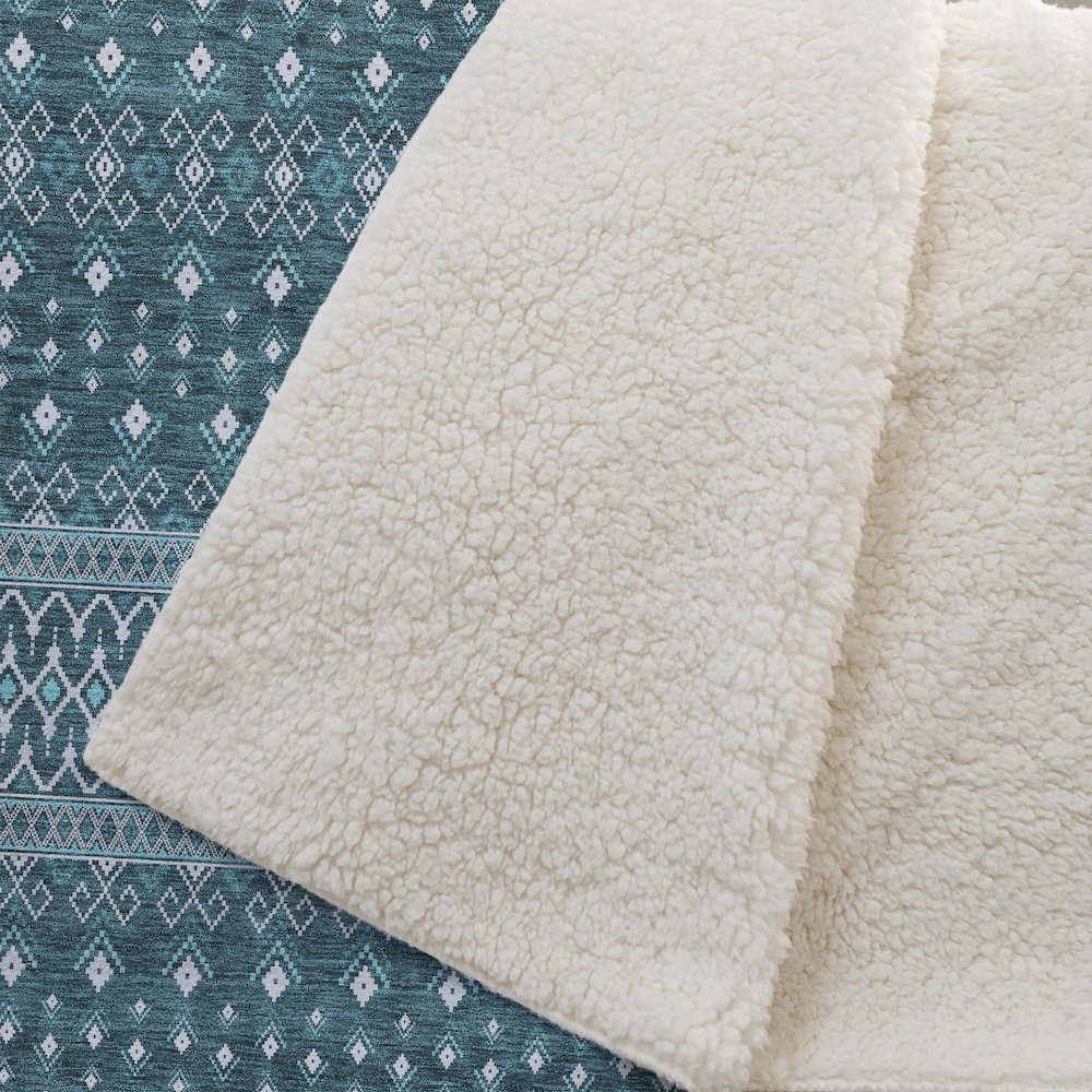 Premium Machine Washable ASB708 Teal 50" x 70" Sherpa Throw Blanket. Picture 2