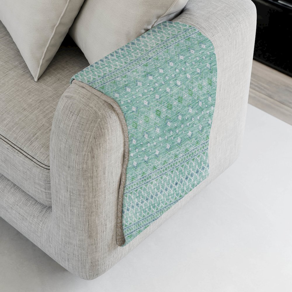 Premium Machine Washable ASB709 Aqua 50" x 70" Sherpa Throw Blanket. Picture 4
