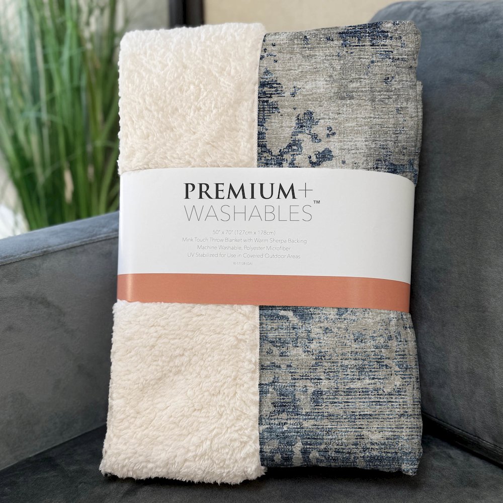 Premium Machine Washable ASB70 Blue 50" x 70" Sherpa Throw Blanket. Picture 3
