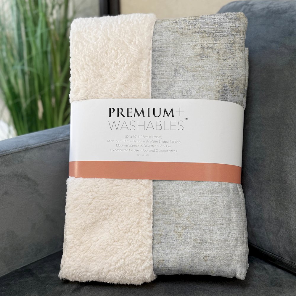 Premium Machine Washable ASB70 Ivory 50" x 70" Sherpa Throw Blanket. Picture 3