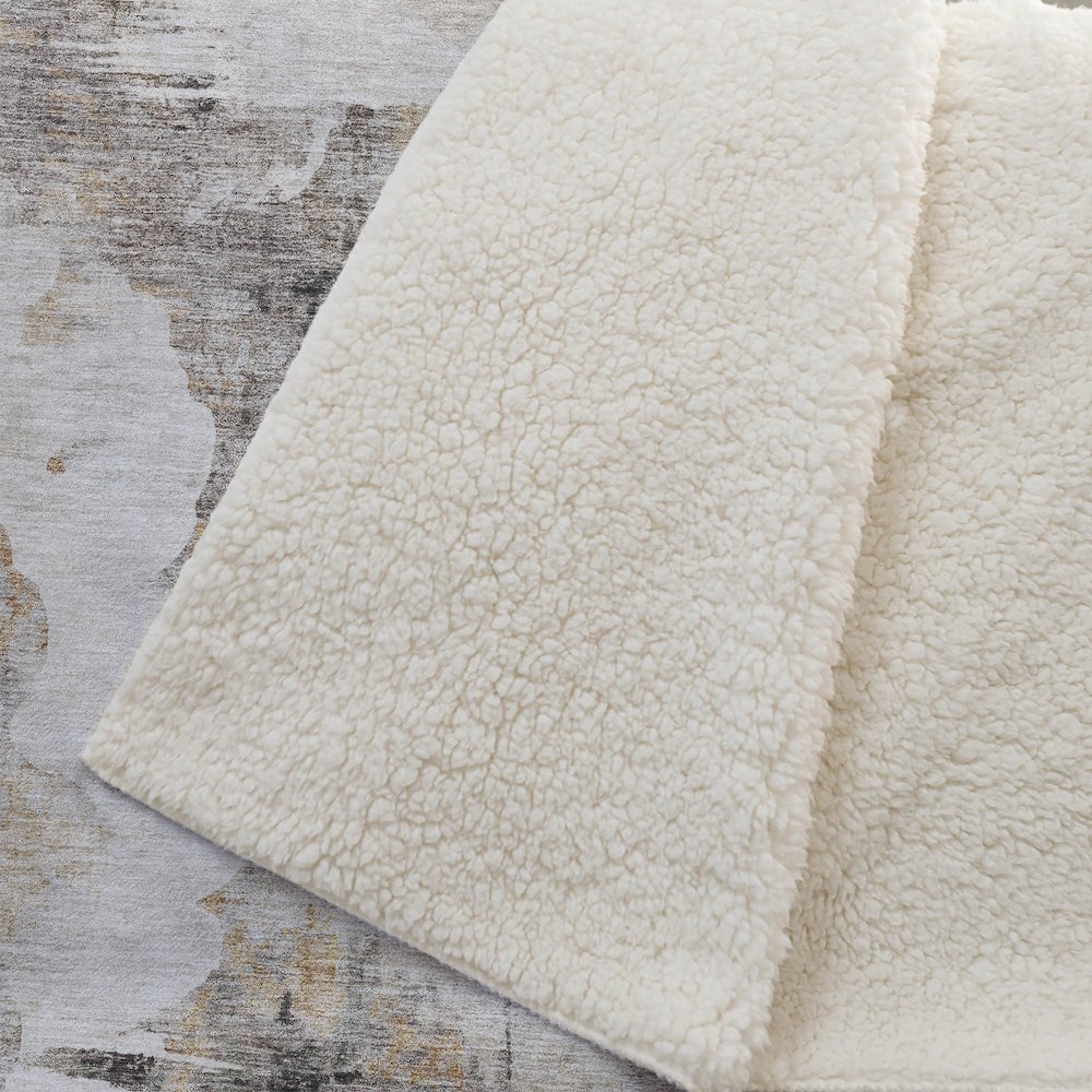 Premium Machine Washable ASB710 Beige 50" x 70" Sherpa Throw Blanket. Picture 2