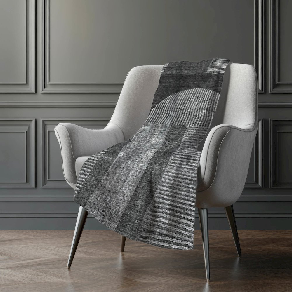 Premium Machine Washable ASB711 Charcoal 50" x 70" Sherpa Throw Blanket. Picture 5
