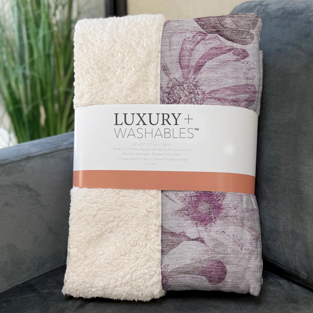 Premium Machine Washable ASB712 Plum 50" x 70" Sherpa Throw Blanket. Picture 3
