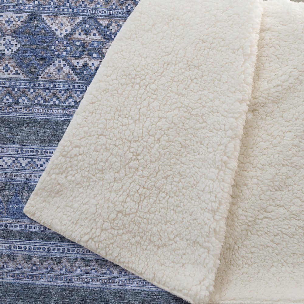 Premium Machine Washable ASB714 Navy 50" x 70" Sherpa Throw Blanket. Picture 2