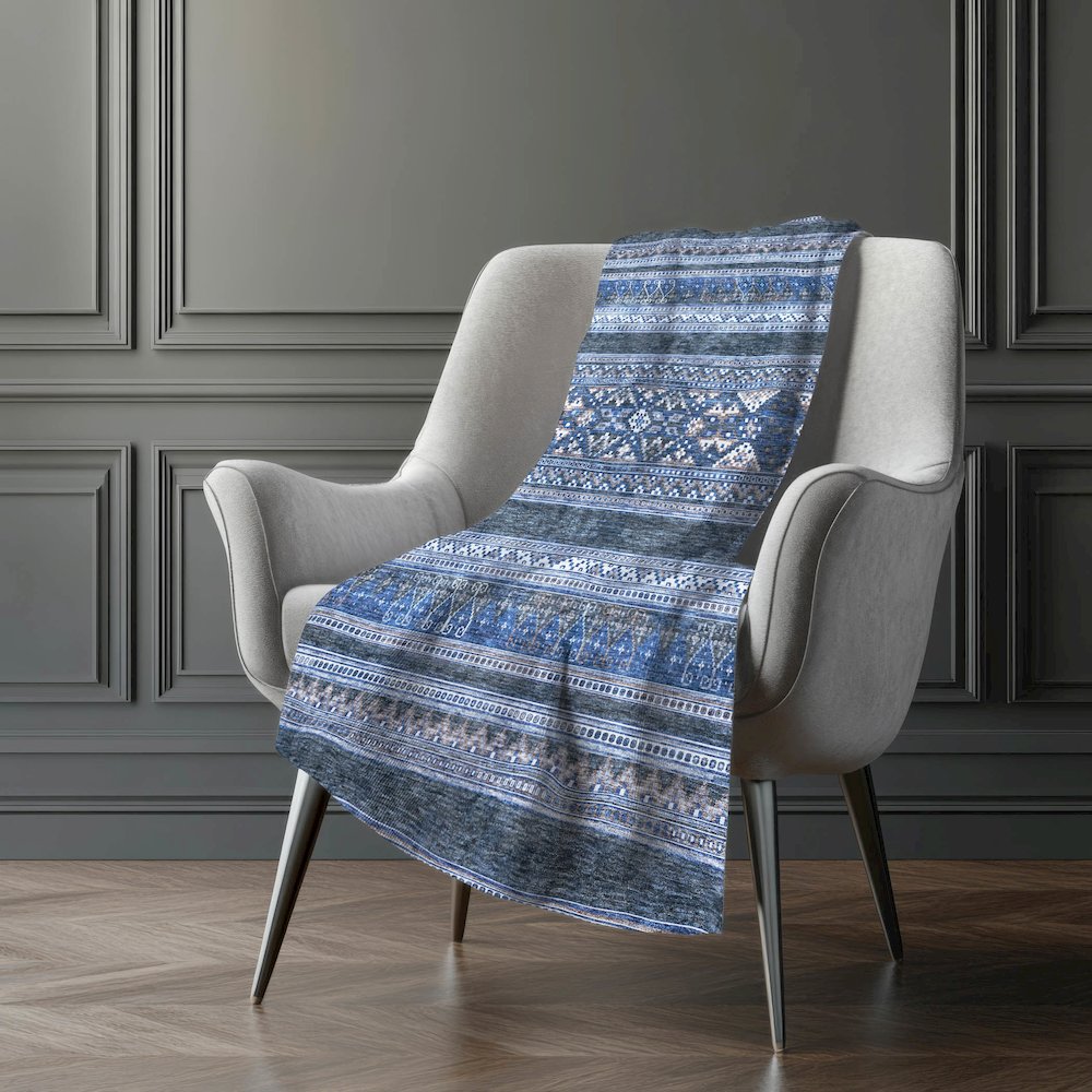 Premium Machine Washable ASB714 Navy 50" x 70" Sherpa Throw Blanket. Picture 5