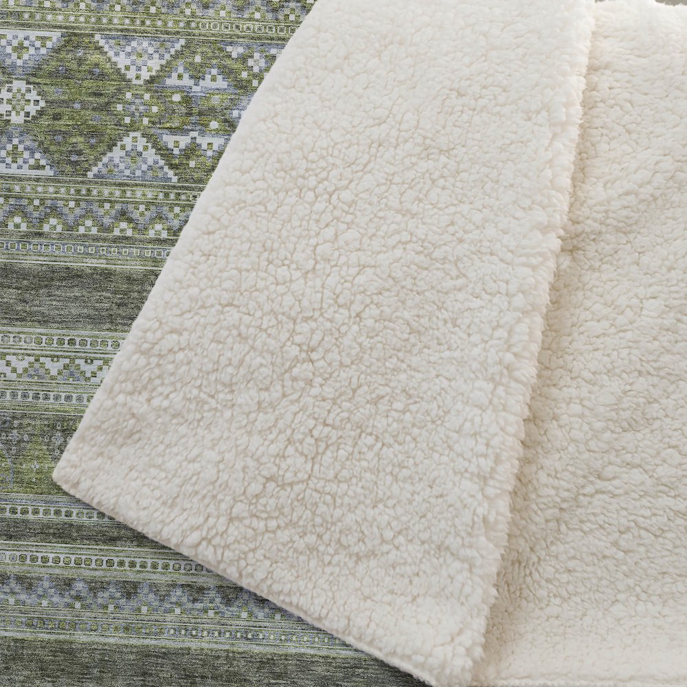 Premium Machine Washable ASB714 Olive 50" x 70" Sherpa Throw Blanket. Picture 2