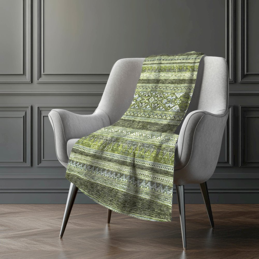 Premium Machine Washable ASB714 Olive 50" x 70" Sherpa Throw Blanket. Picture 5