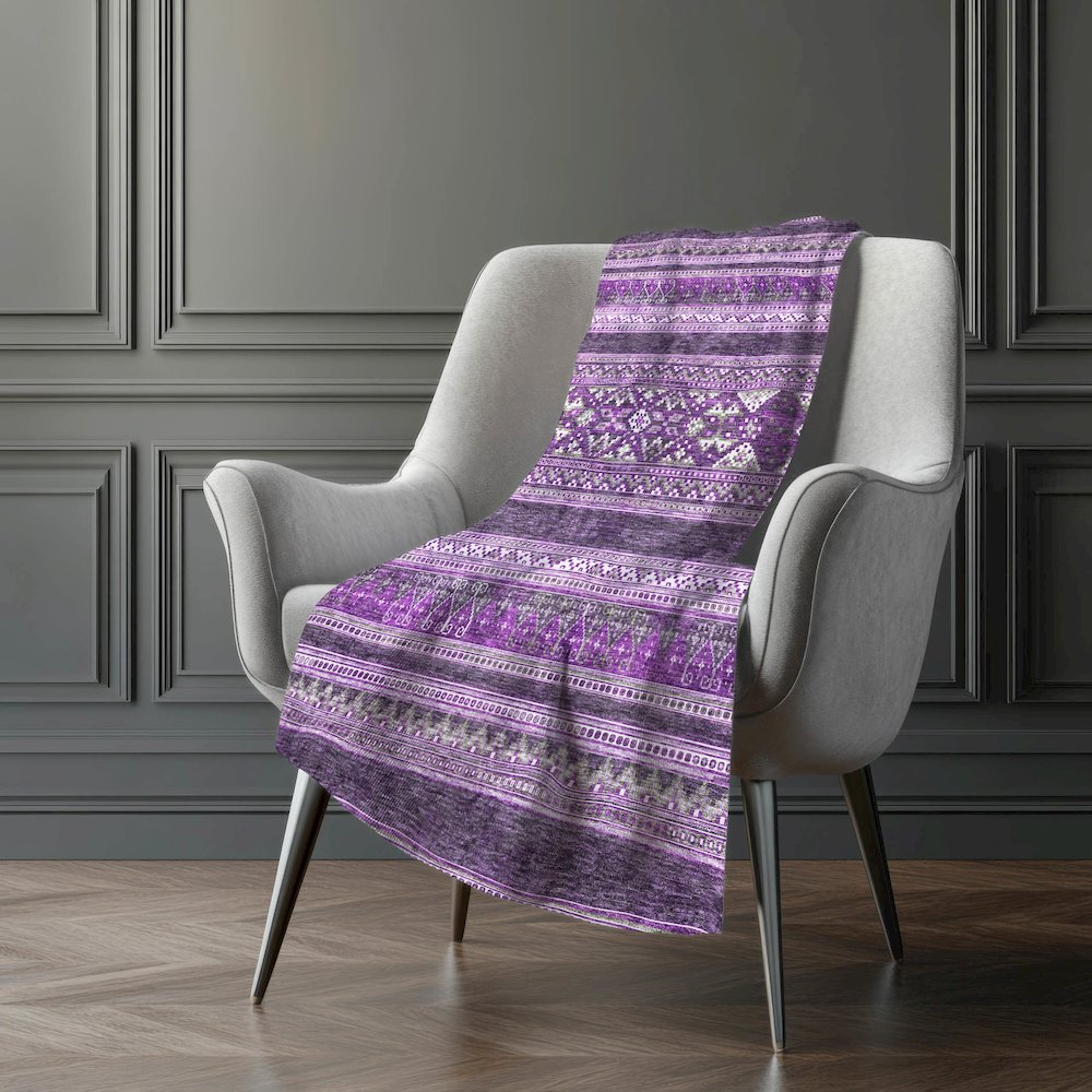 Premium Machine Washable ASB714 Purple 50" x 70" Sherpa Throw Blanket. Picture 5