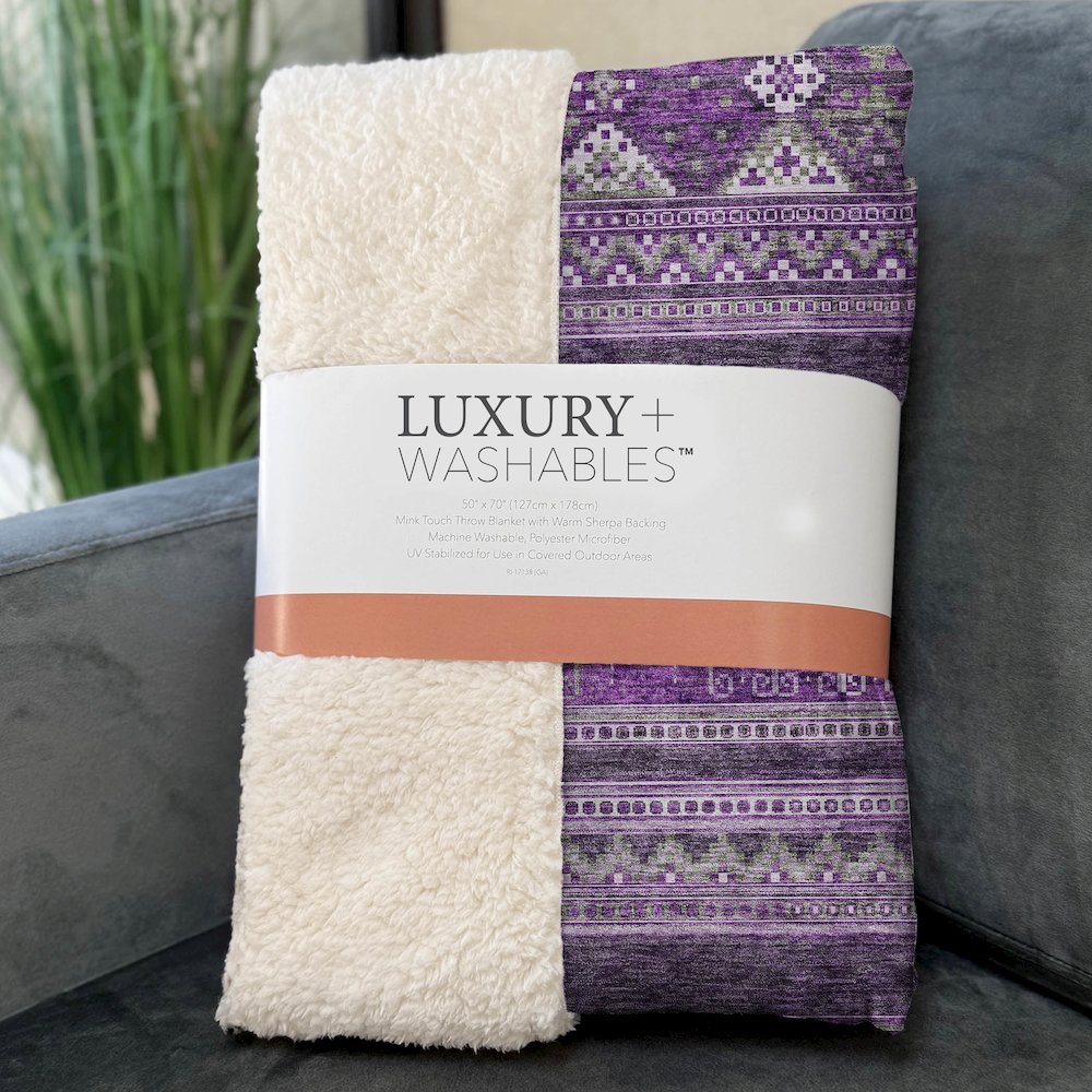 Premium Machine Washable ASB714 Purple 50" x 70" Sherpa Throw Blanket. Picture 3