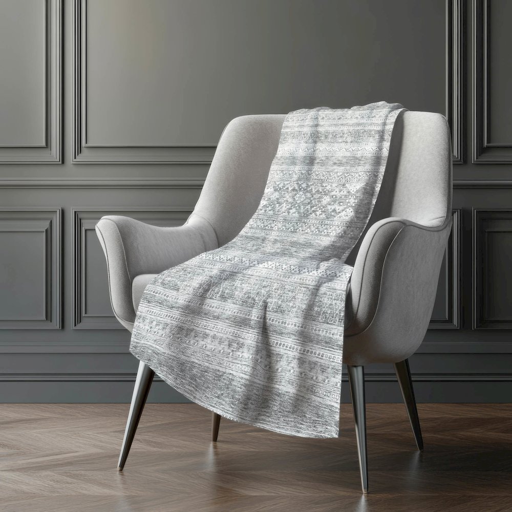 Premium Machine Washable ASB714 Silver 50" x 70" Sherpa Throw Blanket. Picture 5