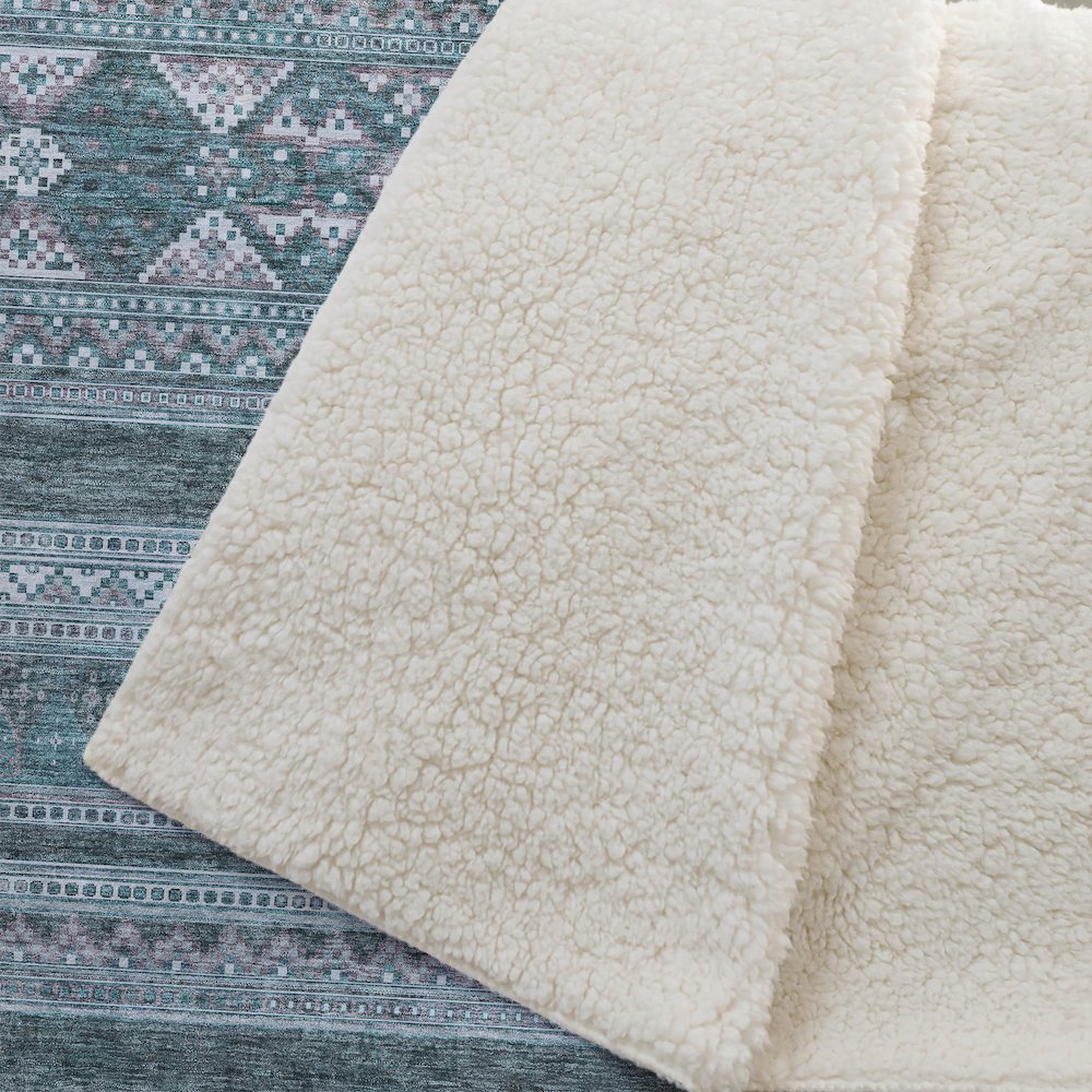 Premium Machine Washable ASB714 Teal 50" x 70" Sherpa Throw Blanket. Picture 2