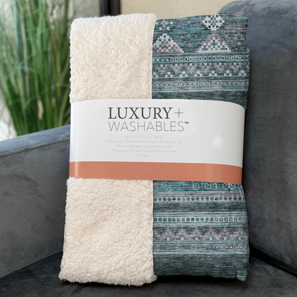 Premium Machine Washable ASB714 Teal 50" x 70" Sherpa Throw Blanket. Picture 3