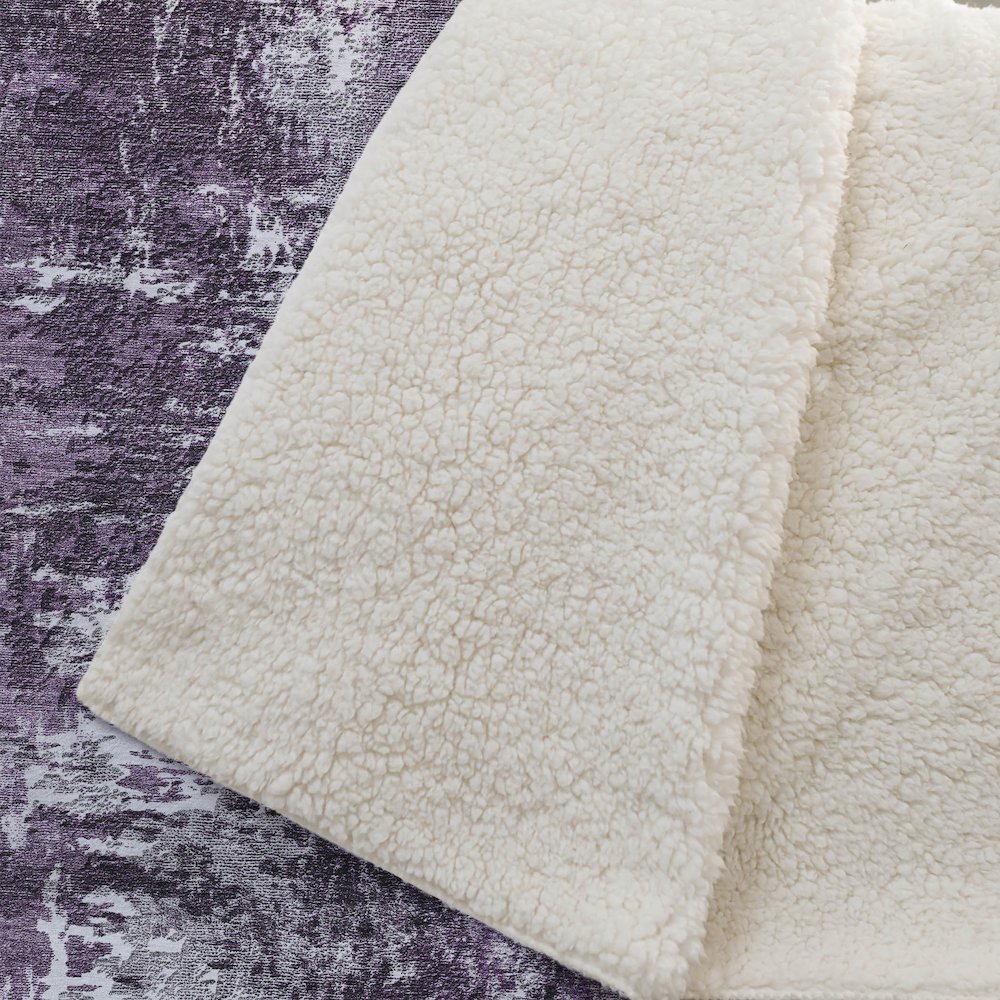 Premium Machine Washable ASB718 Eggplant 50" x 70" Sherpa Throw Blanket. Picture 2