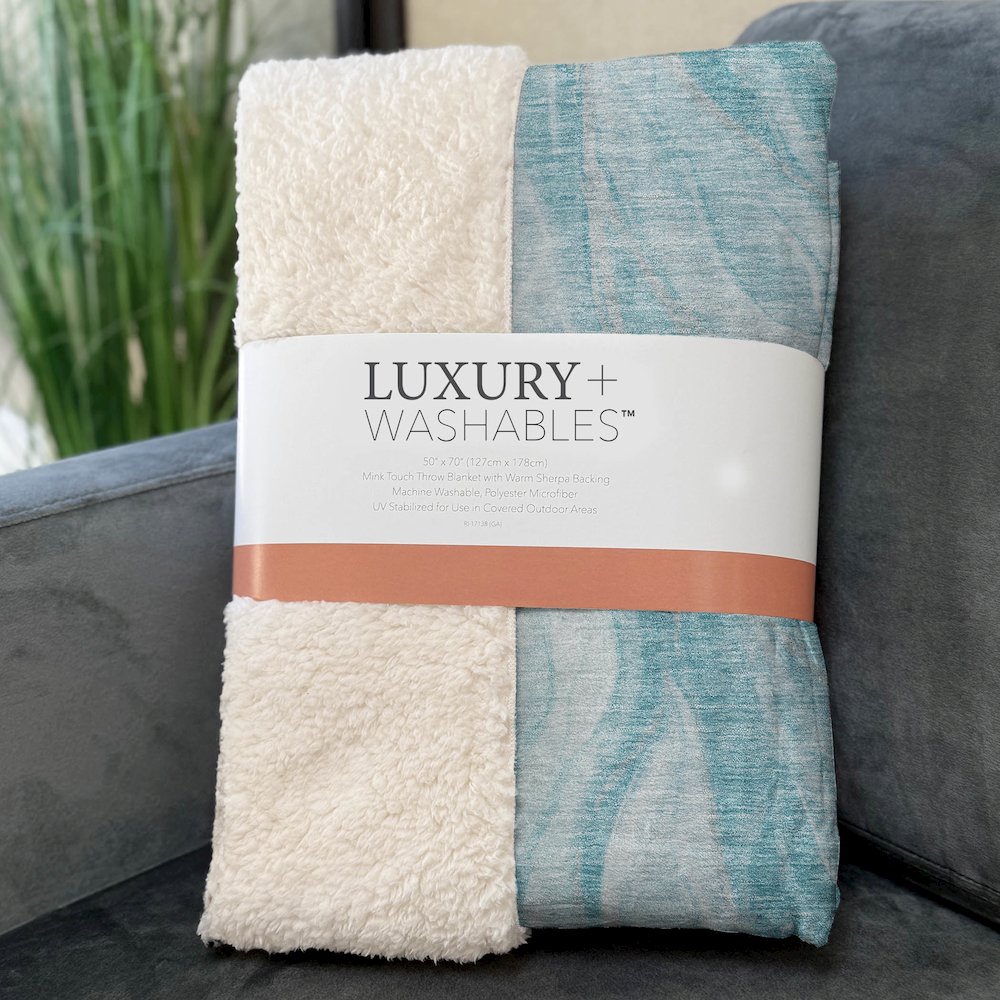 Premium Machine Washable ASB720 Teal 50" x 70" Sherpa Throw Blanket. Picture 3
