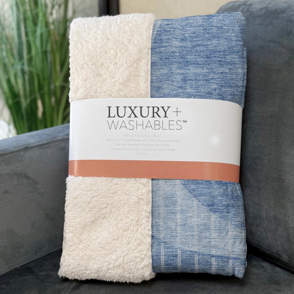 Premium Machine Washable ASB723 Blue 50" x 70" Sherpa Throw Blanket. Picture 3