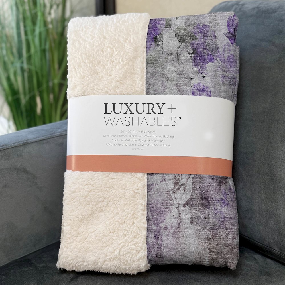 Premium Machine Washable ASB724 Purple 50" x 70" Sherpa Throw Blanket. Picture 3