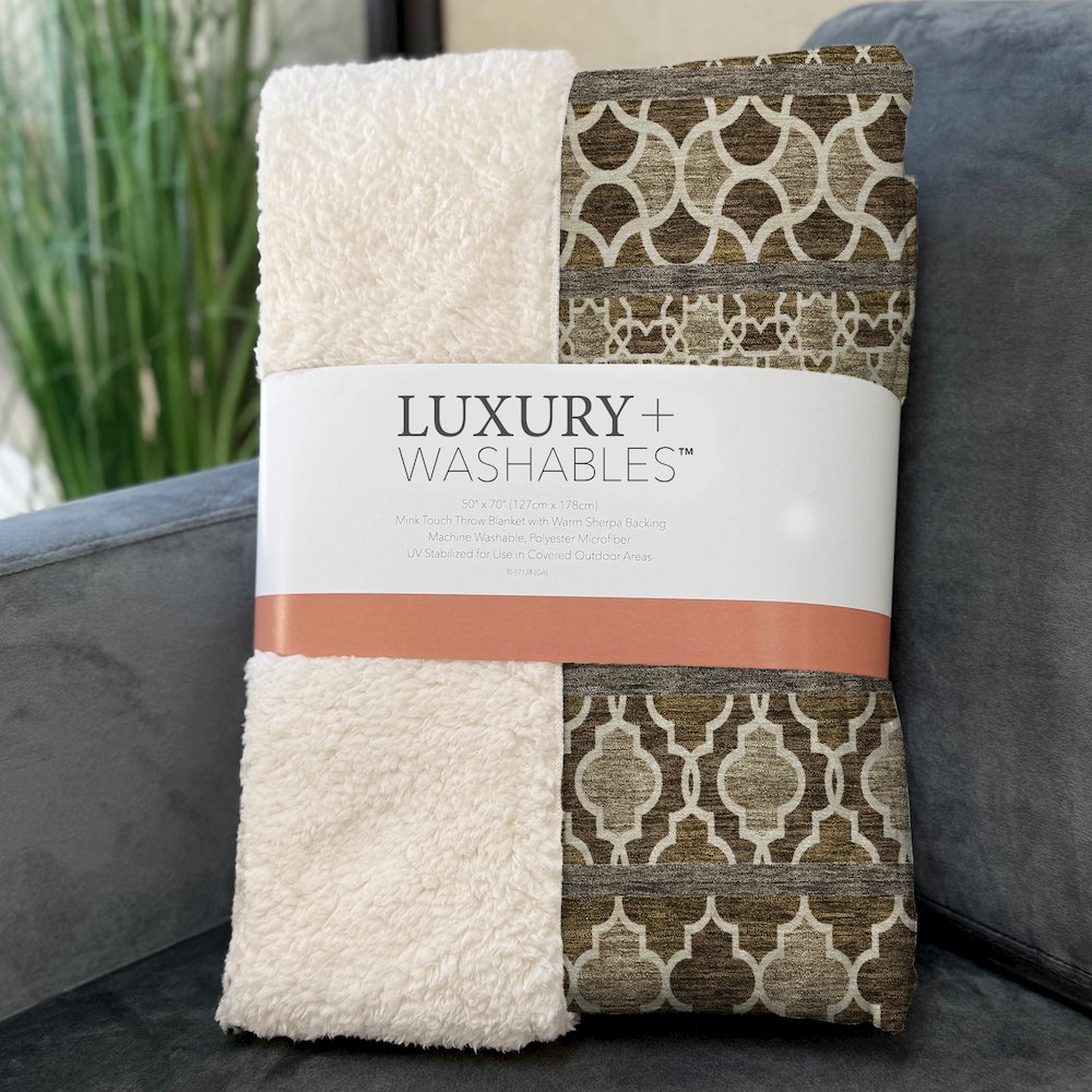 Premium Machine Washable ASB726 Mocha 50" x 70" Sherpa Throw Blanket. Picture 3